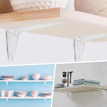 12pcs 5 Inch Shelf Brackets, Heavy Duty L Bracket, Shelf Corner Brace Right Angle Bracket, 4x5 Inch Floating Shelf Wall Mount Bracket (White)