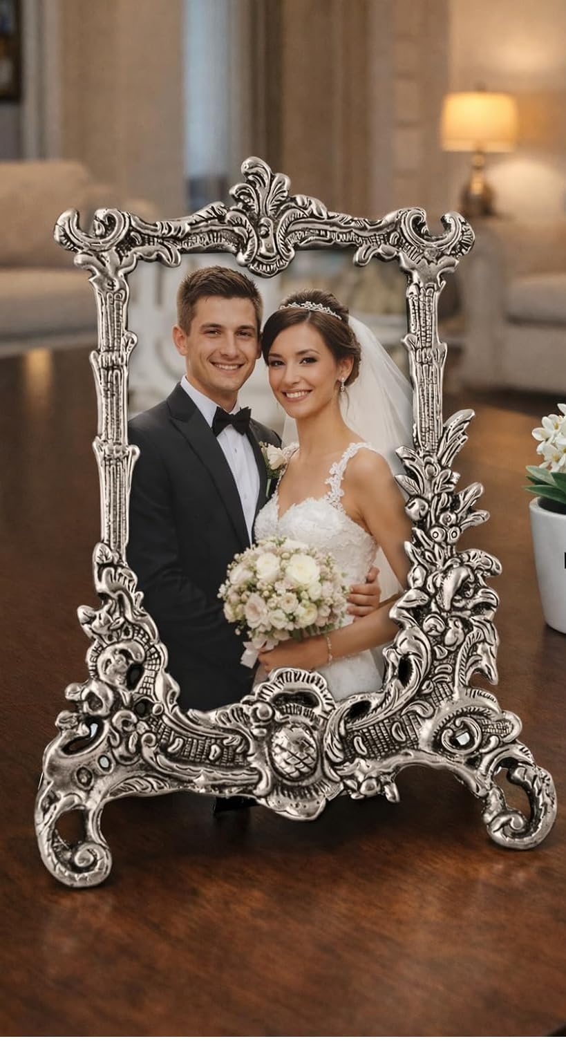 Decorative Tabletop Mirror with Antique Silver Finish | Vintage Ornate Metal Frame Standing Mirror | 9.8 x 7.9 Inches | Dressing, Makeup, Vanity & Home Decor Mirror-image-28