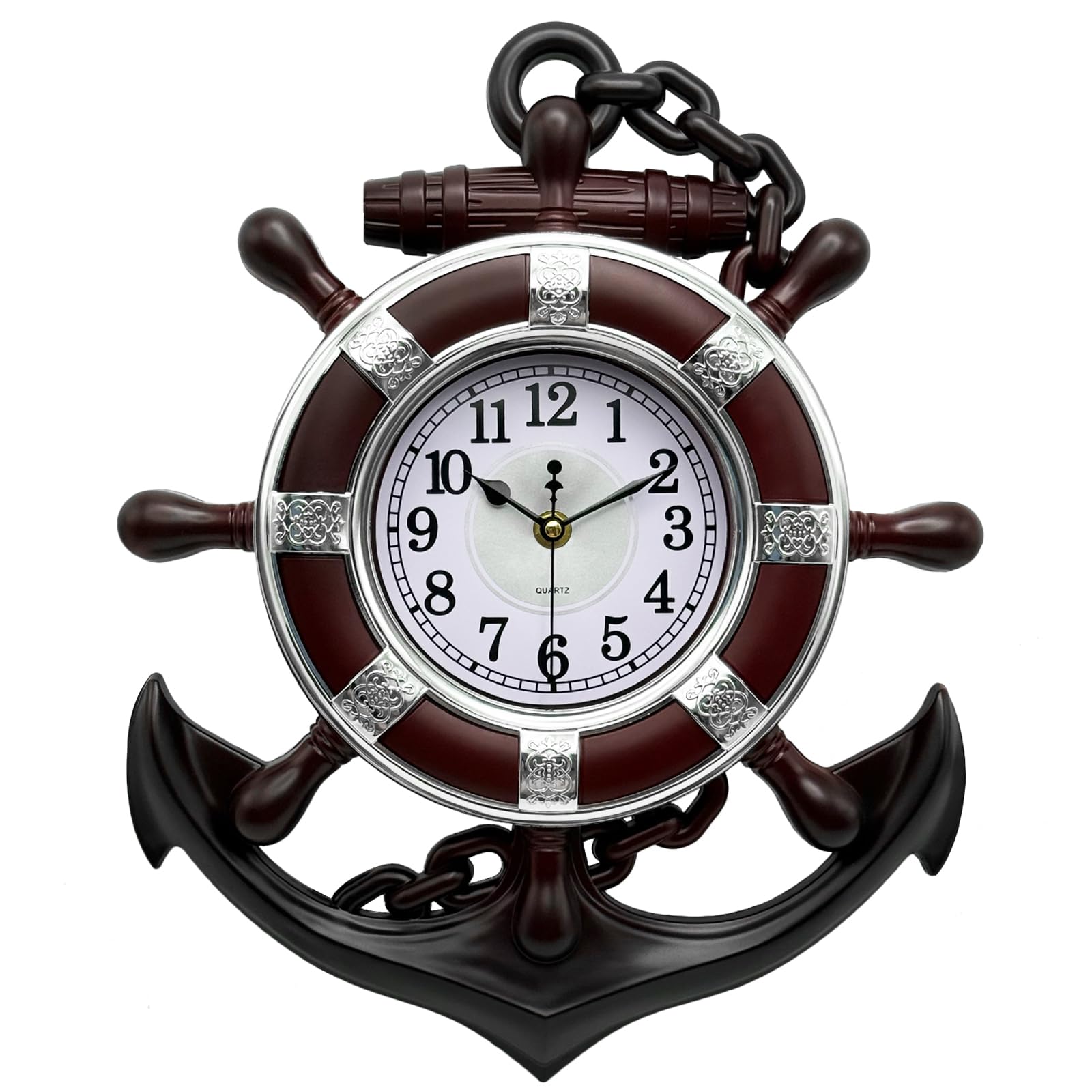 訳あり SHIP's Clock 舵輪型掛け時計 真鍮・木製 アンティーク雑貨