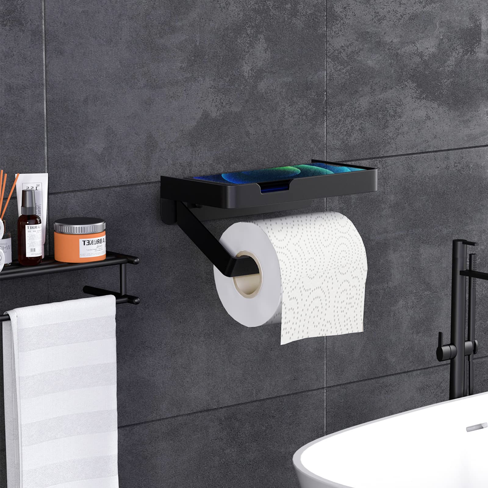 Honeau Toilettenpapierhalter Ohne Bohren - Edelstahl Klopapierhalter Mit Ablage Für Bad & WC