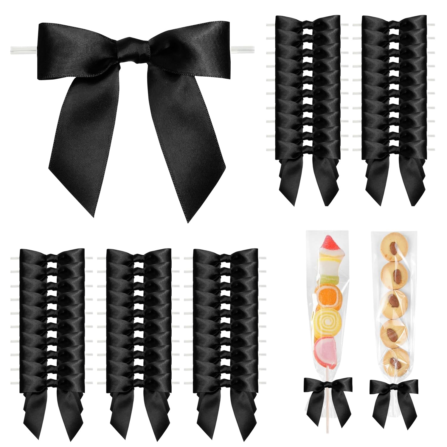 ULIFEBETTER Lot De 50 Nœuds Torsadés Avec Ruban Adhésif Double Face Pour Sacs à Friandises, Mini Nœuds Pour Décoration De Fête Prénatale, Mariage (7,8 X 6,3 Cm) (blanc