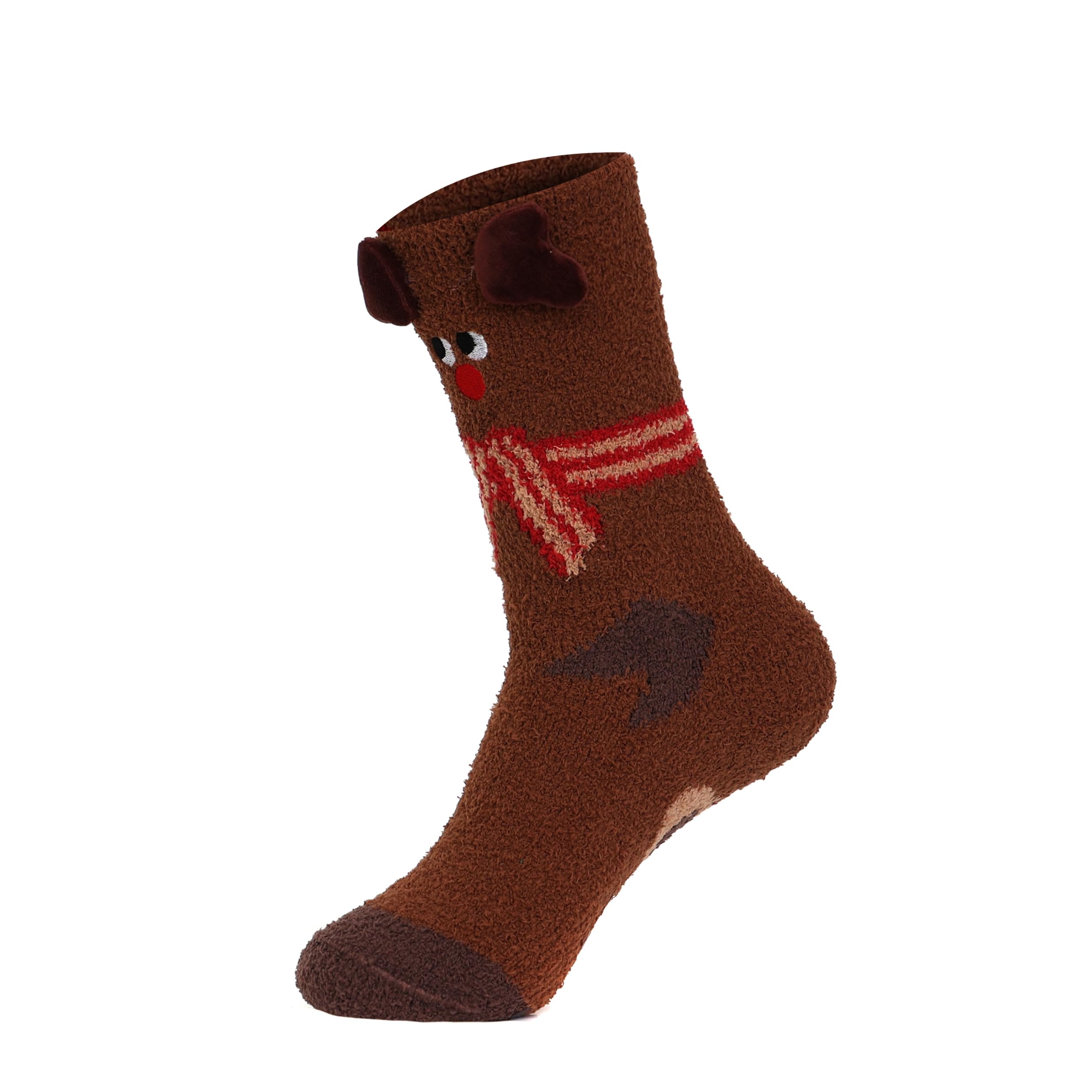 Ivachy Women's Reindeer Chocolate 1 Pair Festive Xmas Slipper Socks Non Slip Socks With Grip Cozy Causual- Santa, Reeinder And Snowman- Christmas