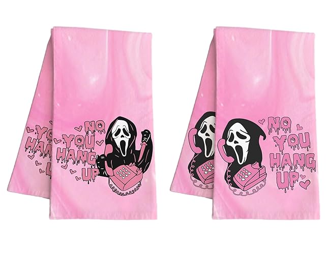 No You Hang Up Pink Ghost Kitchen Towels Dish Towels, 16 x 24 Inch Halloween Ultra Absorbent Drying Cloth Tea Towels for Cooking Baking Set of 2