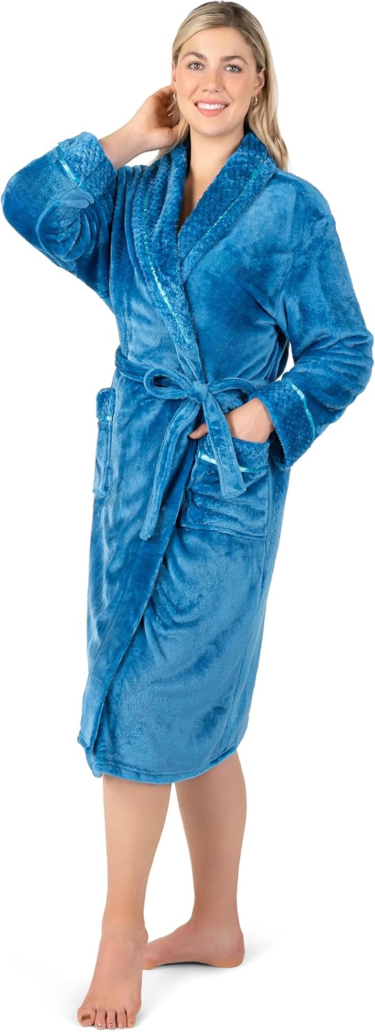 PAVILIA Soft Plush Women Fleece Robe, Cozy Warm Bathrobe, Fuzzy Female Long Spa Robe - Image 8