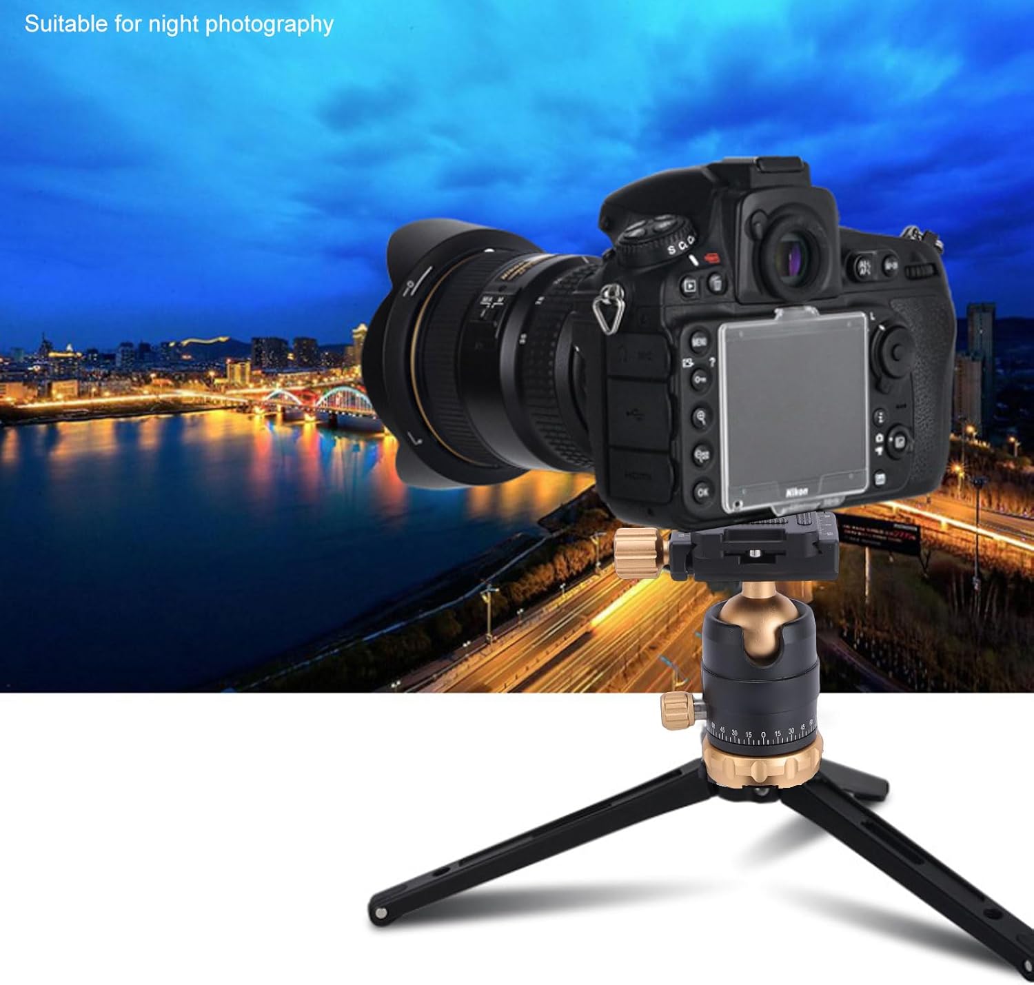 Yunseity Desktop Tripod Stand, Adjustable 35 70 Dual Angle 130 200mm Height 360 Rotating Base with Arca S Plate, for DSLR Mirrorless Camera Vlog Video Photography (Gold)
