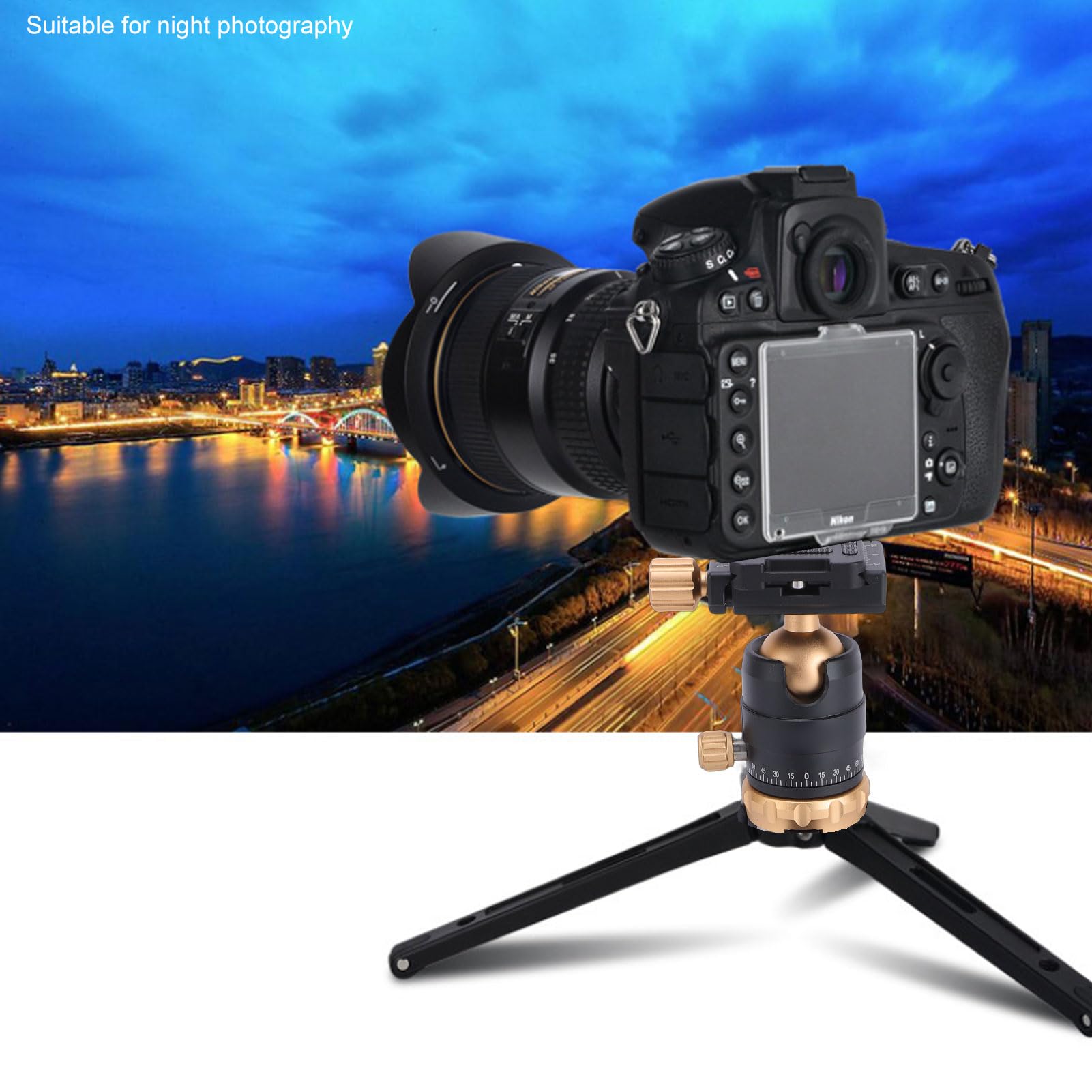 Statyw Biurkowy Statyw do Aparatu Głowica Kulowa 360 Stopni Płyta Szybkiego Uwalniania DSLR Bezlusterkowa Kamera Vlog Wideo Kompaktowy Blat Stojak do Selfie (GOLD)