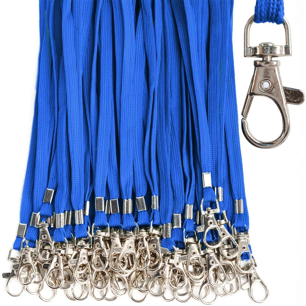 Blue Lanyards 50 Pcs Bulk Lanyard for Id Badges Flat Lanyard with Badge Clip Swivel...
