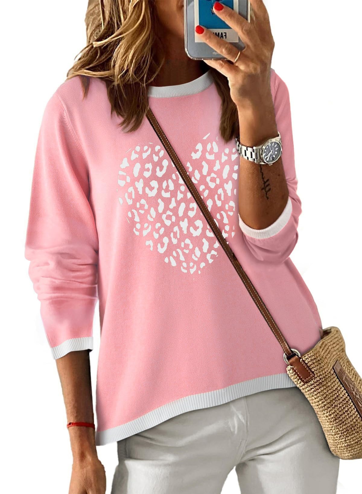 Dokotoo Women's Long Sleeve Sweaters Casual Crewneck Fashion Fall Striped Color Block Shirts High Low Pullover Sweater Tops