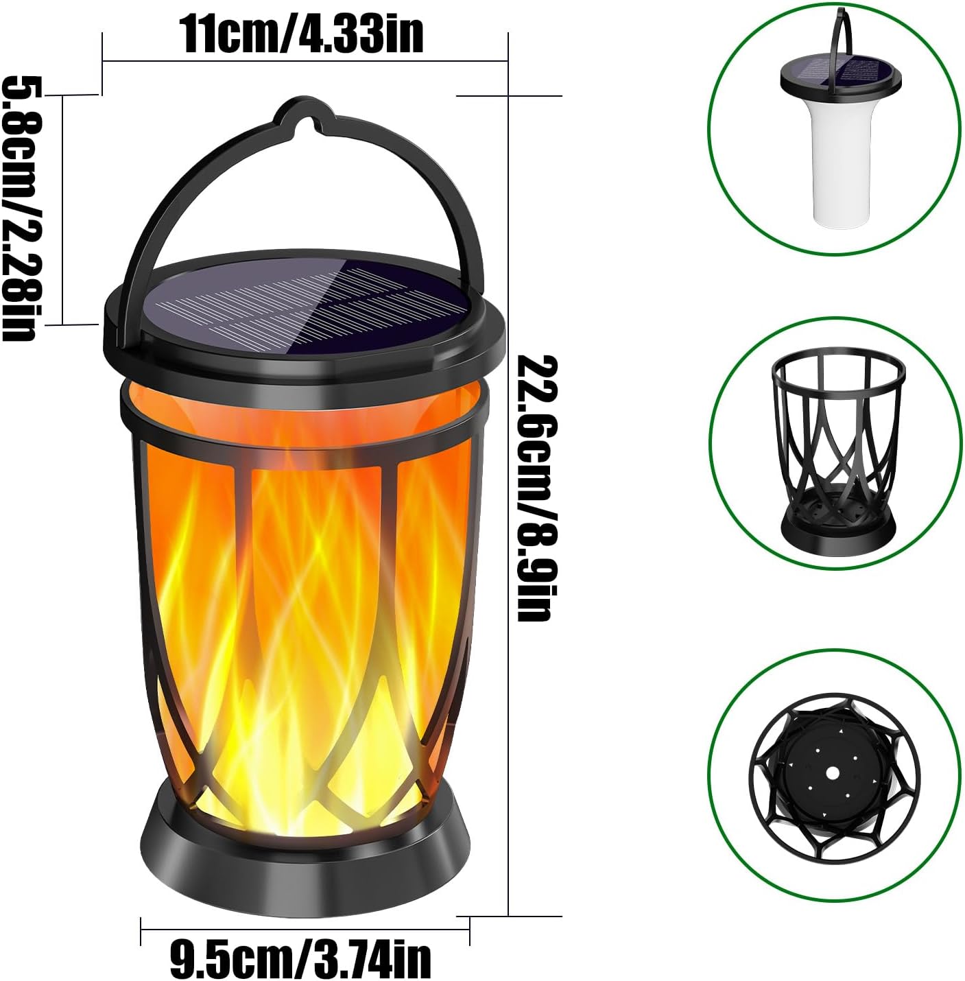 Flickering Flame Solar Lantern – Outdoor Decorative Lamp, Warm Flicker Solar Light, Auto On/Off Function, Weather Resistant Design, Portable Energy Saving Lantern | Yard Lawn Patio Porch Table Front D