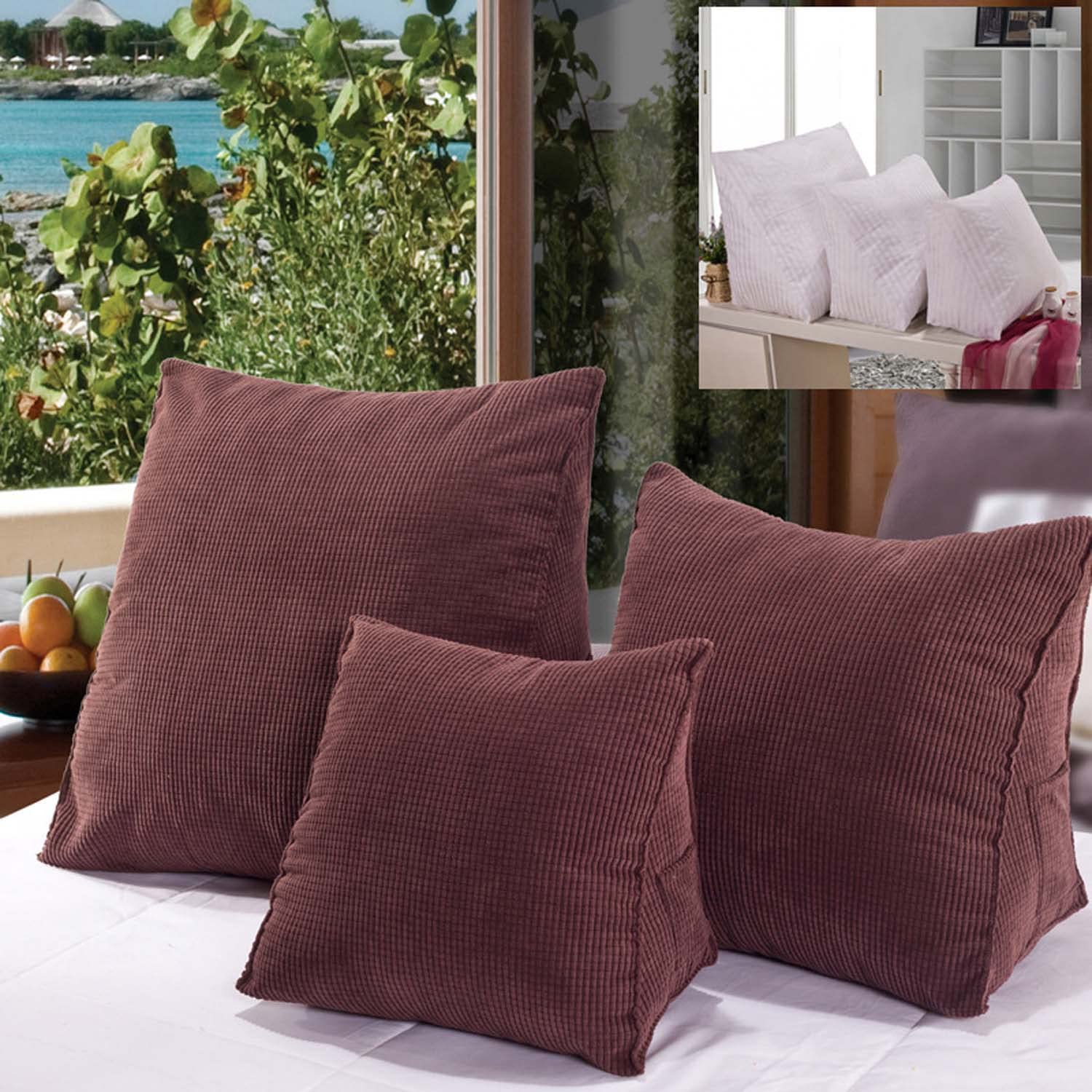 Yanman Coffee Wedge Reading Pillow Corduroy Triangular Backrest Cushion, Headboard Backrest Bolster Pillow, Sofa Bed Daybed Lumber Positioning Rest Reading Cushion