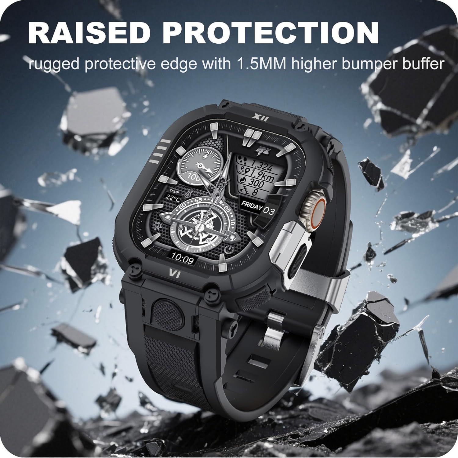 XYF Sport Smartwatch Cases with Band for Men, Rugged Shockproof Protective Metal Bumper Case,Compatible with Apple Watch Ultra 3/2/1 (49mm) & Series 11 10 9 8 7 6 5 4 & SE 3/2/1 (46mm/45mm/44mm)