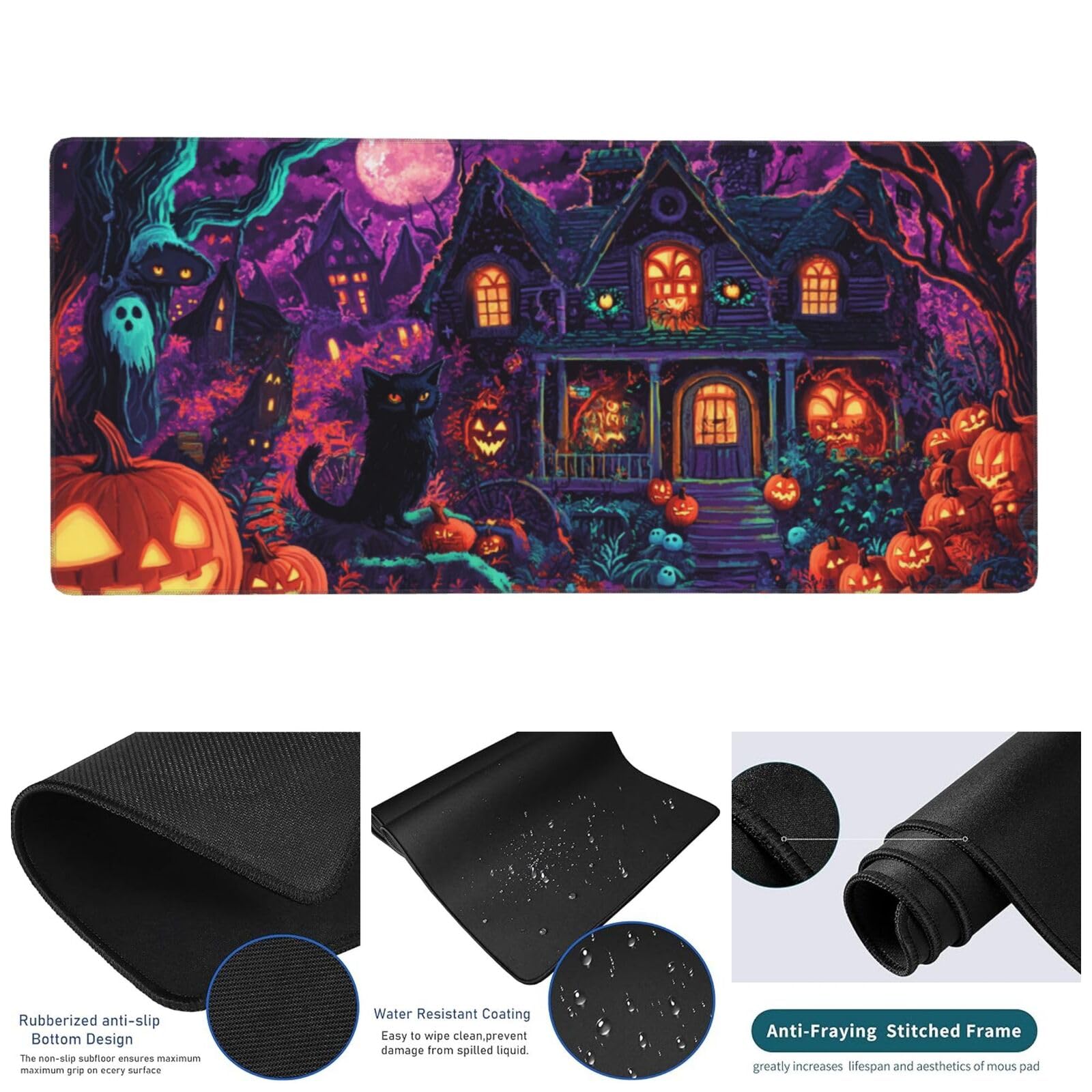 Cartone animato Tappetino Gaming 900x400x3mm XXL Grande Tappetino ScrivaniaHalloween, Bordi Cuciti Tappetino per Mouse ad Tracciamento Precisione Migliora precisione e velocità,Accessori Ufficio-z360