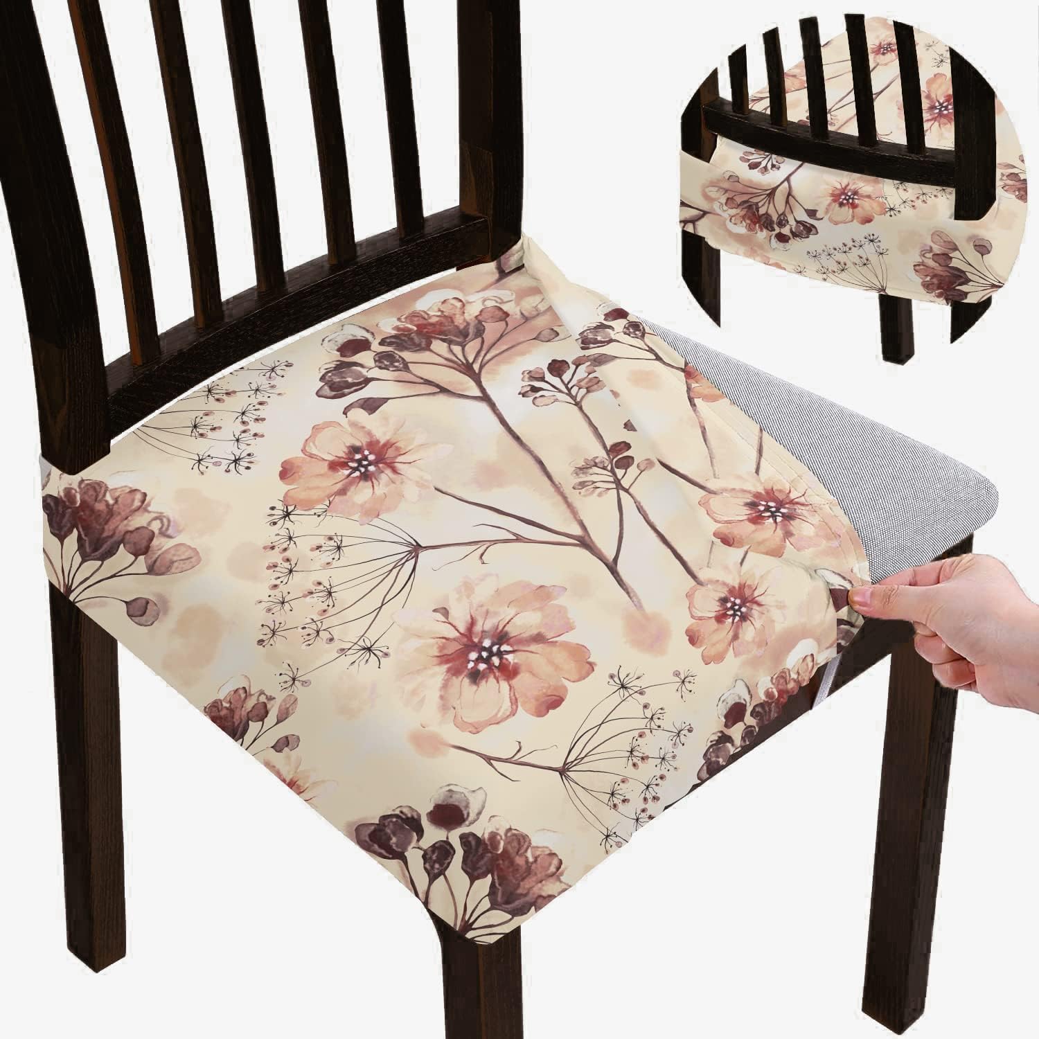 BRIDA Stretchable Floral Geometric Printed Dining Chair Seat Covers Elastic Chair Seat Case Protector, Slipcovers (Watercolor Leaves, 4 Seat Cover)