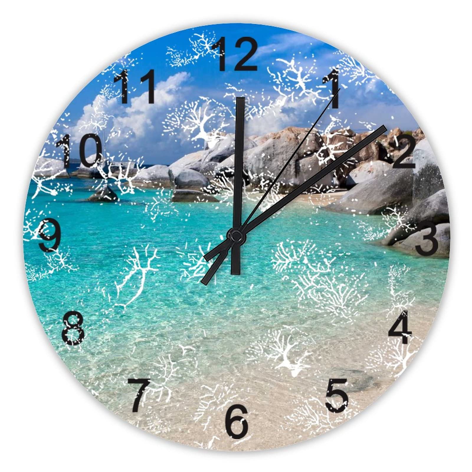 Horloge murale de cuisine motif plage et soleil grand format