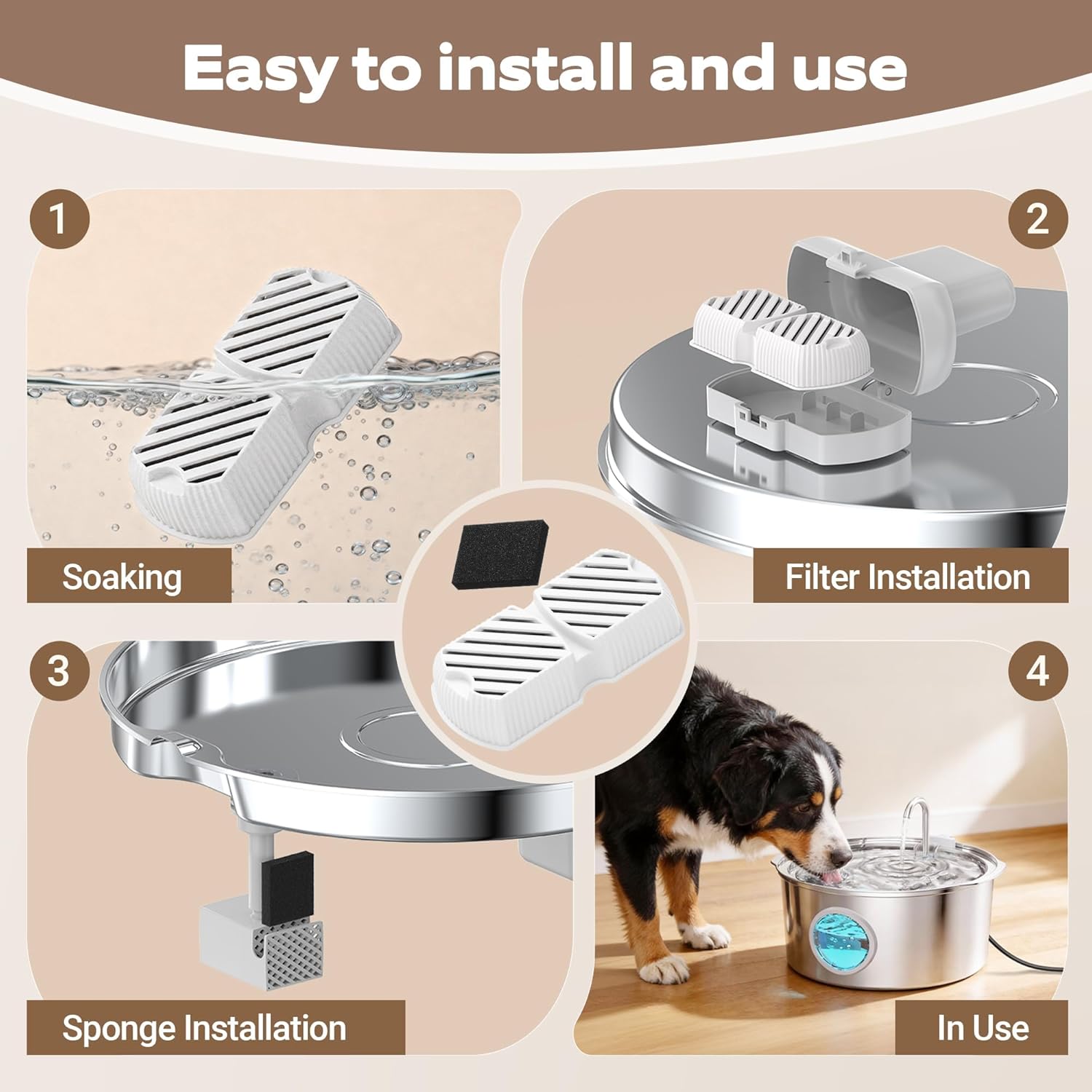 Dog Water Fountain Filters: 12 Dog Fountain Filters - Pet Water Fountain Filters Replacement - Including 6 Filters + 6 Sponges - Suitable for GROOKPET Dog Water Fountain for Large Dogs - Image 9