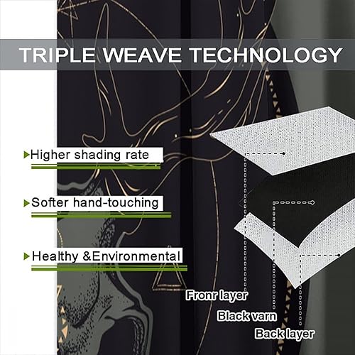 Vista 58 de Cortinas de cabeza de cabra, misteriosa cabeza de cabra malvada, calavera negra, bolsillo para barra, cortinas opacas para ventana, juego de 2