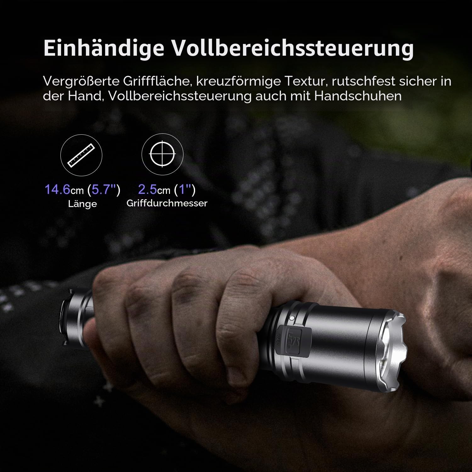 klarus EP11 1300 Lumen USB C wiederaufladbare taktische Taschenlampe, Dual Tail Switches Handheld Taschenlampe, 3 Beleuchtungsmodi Plus Strobe, IPX8 Wasserdicht Taschenlampe