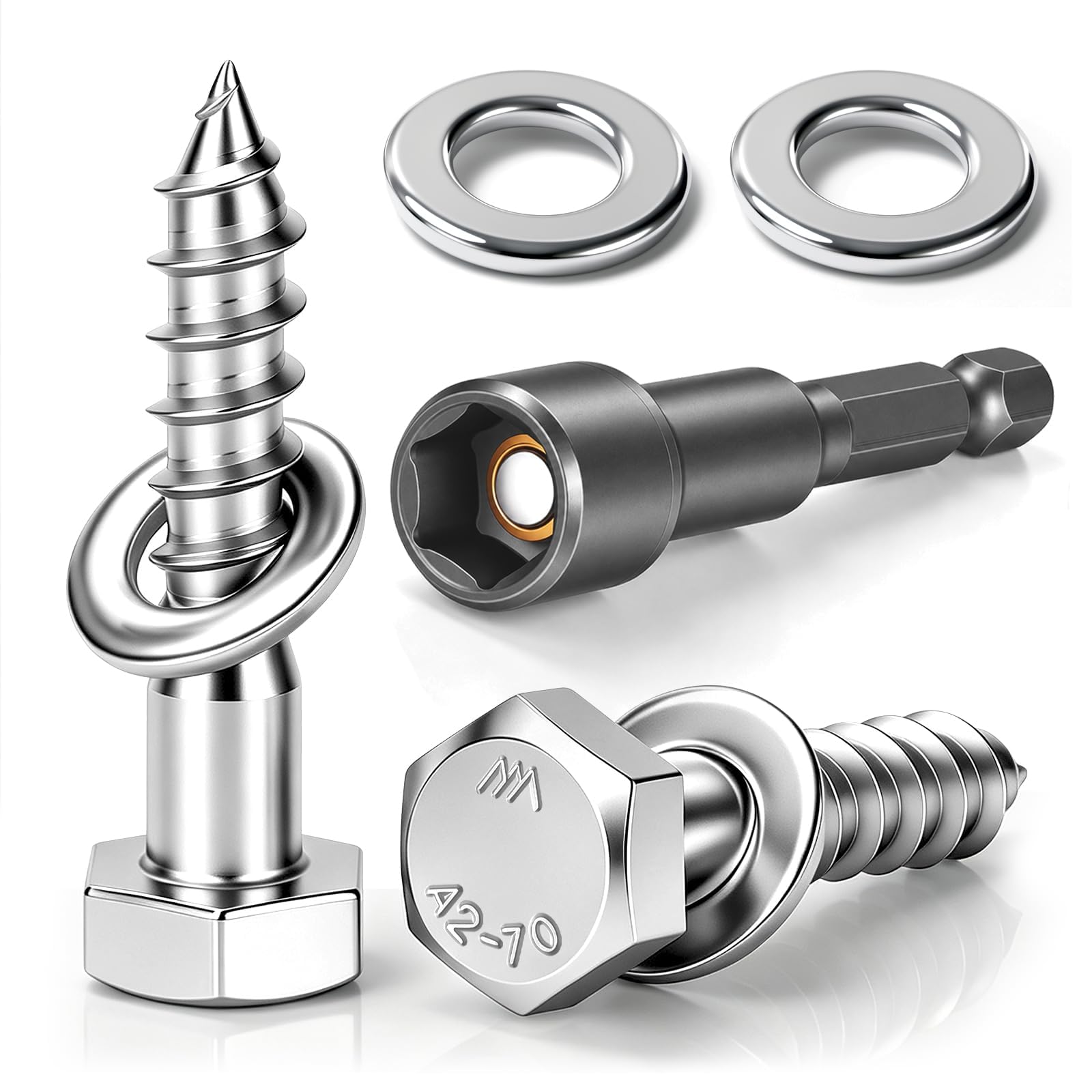 ddckj 15Pcs Coach Screws M8x100mm Heavy Duty Lag Bolts 304 Stainless Steel