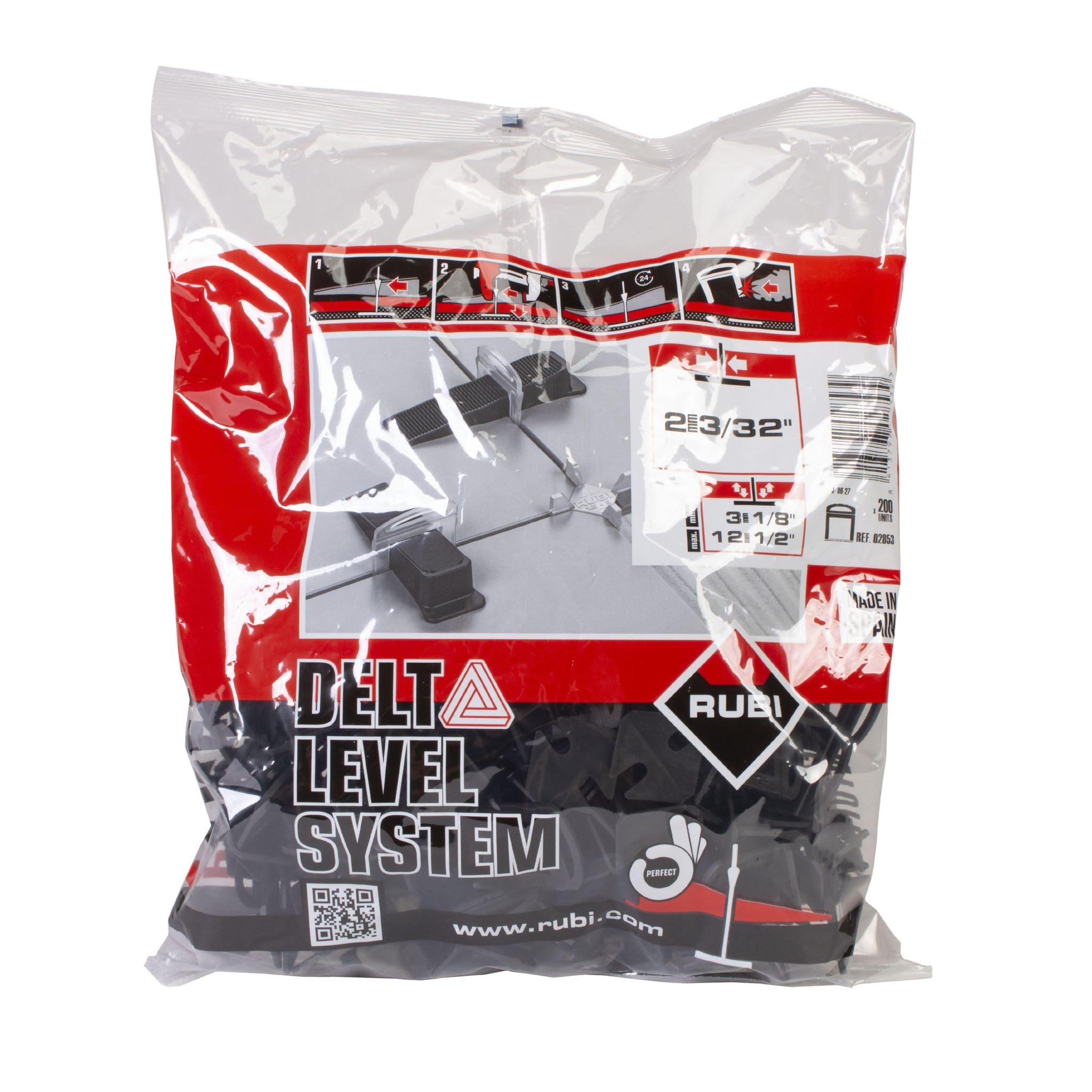 RUBI | Leveling Cable Ties for Ceramic | 2 mm Flange for Ceramic Tiles Between 3 and 12 mm | for 30 x 30 cm and Higher Formats | 200 Pieces | Flange Delta Level System