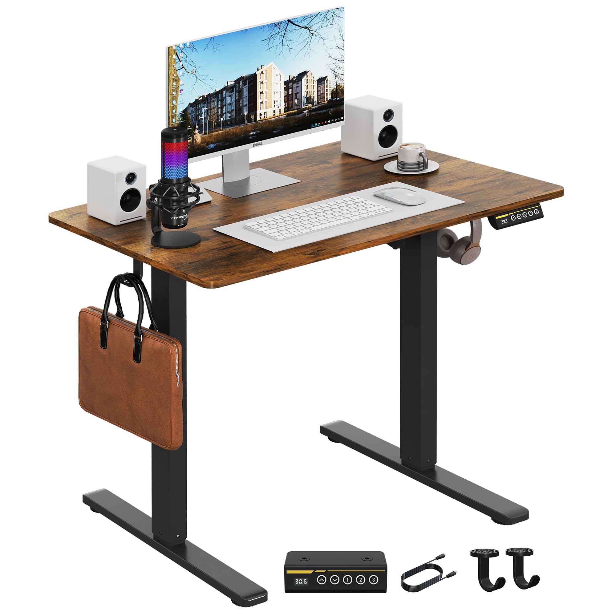 Gamork Electric Standing Desk,35x24 Inches Adjustable Height Stand up Desk, Sit Stand Home Office Desk with Splice Board, 3 Preset Heights,Equipped
