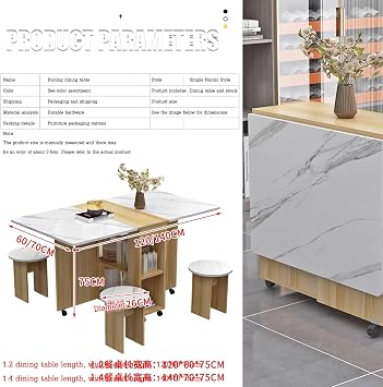 Portable Dining Table, Space-Saving Foldable Table with Storage, Versatile for Dining, Work, or Entertaining, Perfect for Apartments or Small Homes(White,140cm)