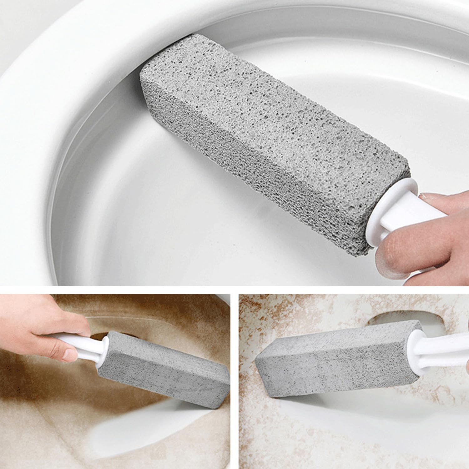 Toilettenbürsten-Set | 2x Lange Bürste + 2x U-förmige Bürste | Mit Bimsstein | Für WC, Badewanne & Fliesen