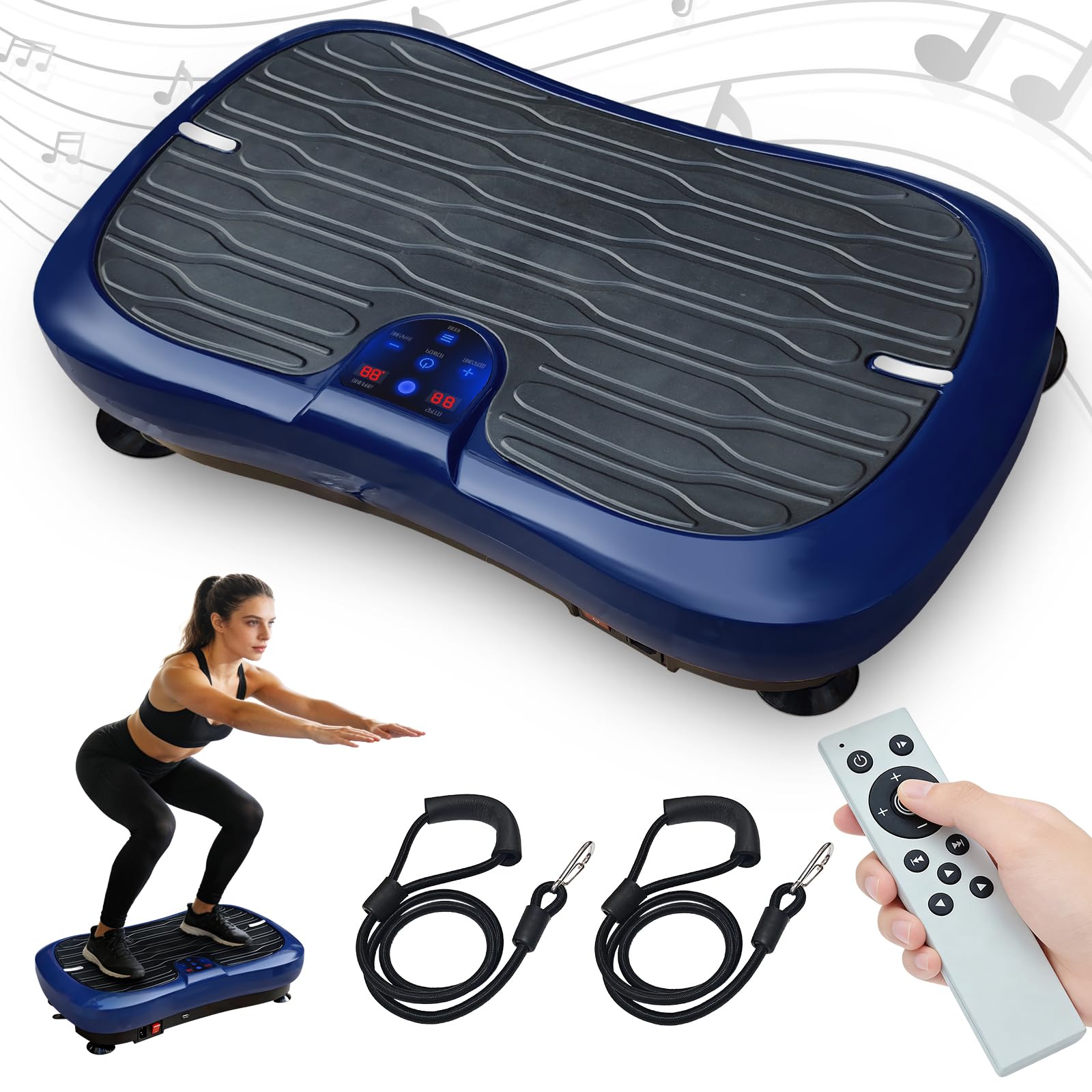 Triclicks Fitness Pedane Vibranti Ultra Slim , Piattaforma Vibrante , Fitness Pedana Vibrante e Oscillante | Altoparlanti Bluetooth | 2 Elastici | Telecomando | Musica | 180 Livelli | Portatile