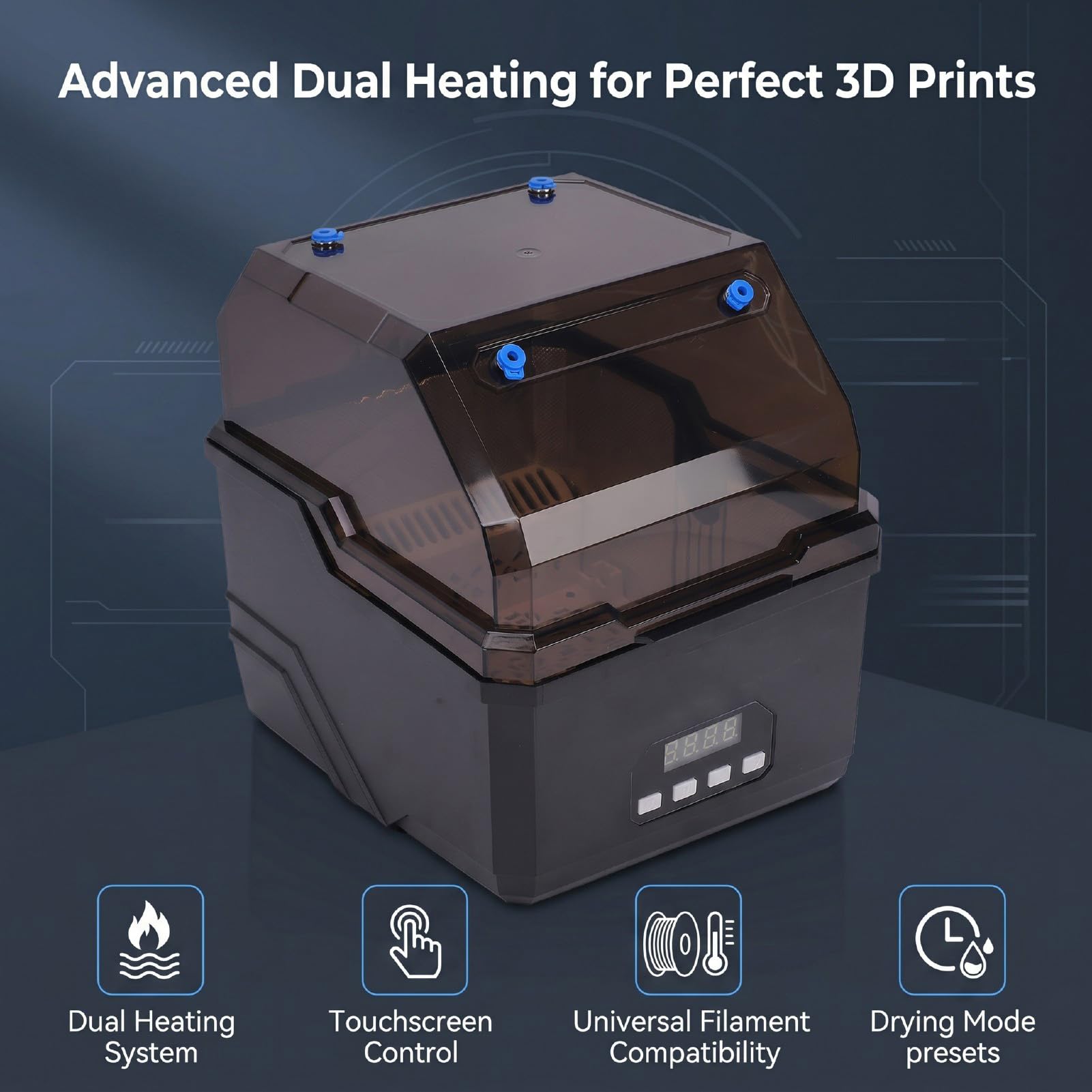SEAFRONT Filament-Trockner, 3D-Drucker, Trockner, Dehydrator, Filament-Trockenbox, 2 Spulen, Touchscreen mit Dual-Heizung für PLA, PETG, ABS, PC (EU-Stecker)