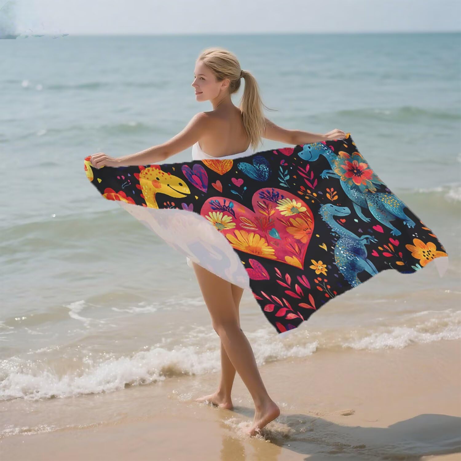 Toalla Playa Microfibra 150x200 Dinosaurio Diseño Absorbente Sin Arena Toalla Playa, con Cuerda Elástica, Ligero, Hombre, Mujer Ideal Toallas de Baño, Aplicable Gimnasio,Viajes, Natación, Color p-64