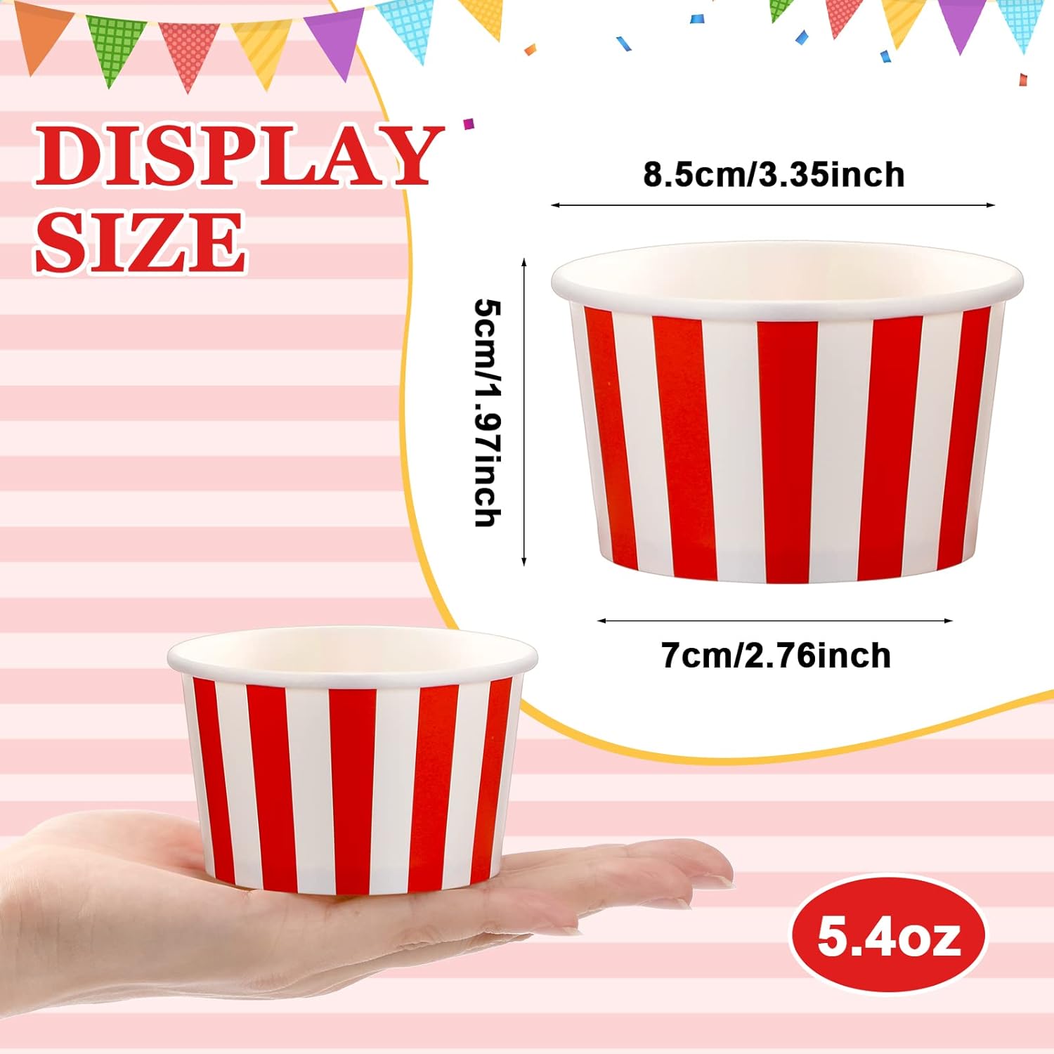 200 pcs paper ice cream cups 5.5 ounce red white striped disposable sundae bowls yogurt dessert soup cups for hot soup snack treat carnival theme party decorations