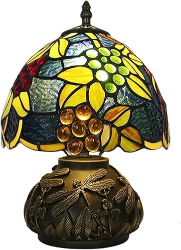 Lámpara Tiffany Estilo Vidrieras con Uvas, Lámpara de Mesa para Lectura, para Mesita de Noche, para Dormitorio, Altura de 19 Pulgadas, Decoración