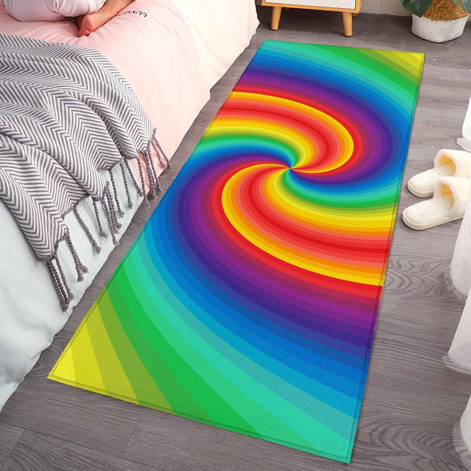 Teamery Kitchen Mats for Floor Colorful Rainbow Vortex Washable Non Slip Kitchen Rugs 1PCS, Seamless Swirl Pattern Art Absorbent Standing Mats for Sink Bathroom Office Living Room 23.6x70.9in