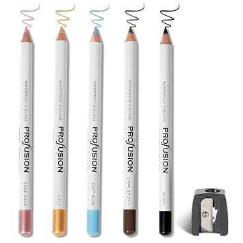 Profusion Cosmetics Eye Definers 5 PC Eye Pencil Set with Sharpener - Richly Pigmented in Matte & Metallic Shades, Long-Wearing, Waterproof, Smudge-Resistant & Creamy Pencils For Eyecatching Looks