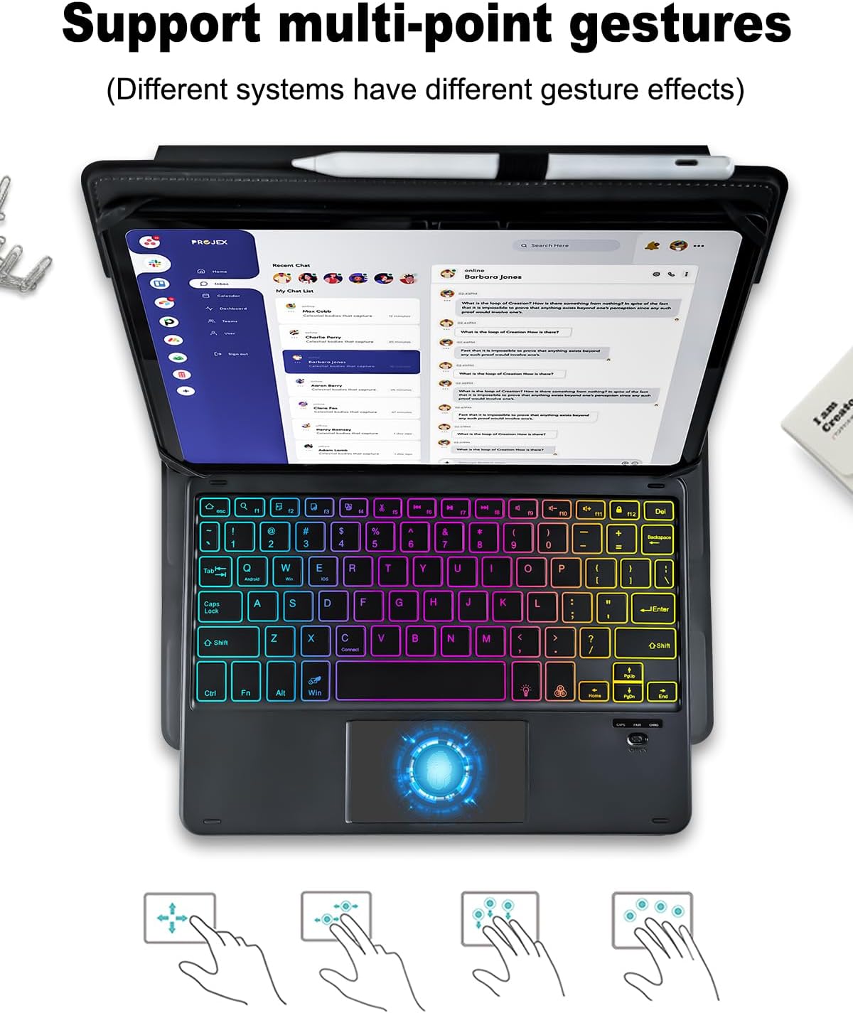 Universal Touchpad Keyboard Case for 9.7,10.1,10.2",10.5",10.9",11" ipad/Samsung Tablet, Rainbow Backlight TrackPad Keyboard with Type-C Charging Port fit 9.7-11 inch Android (Black) - Image 3