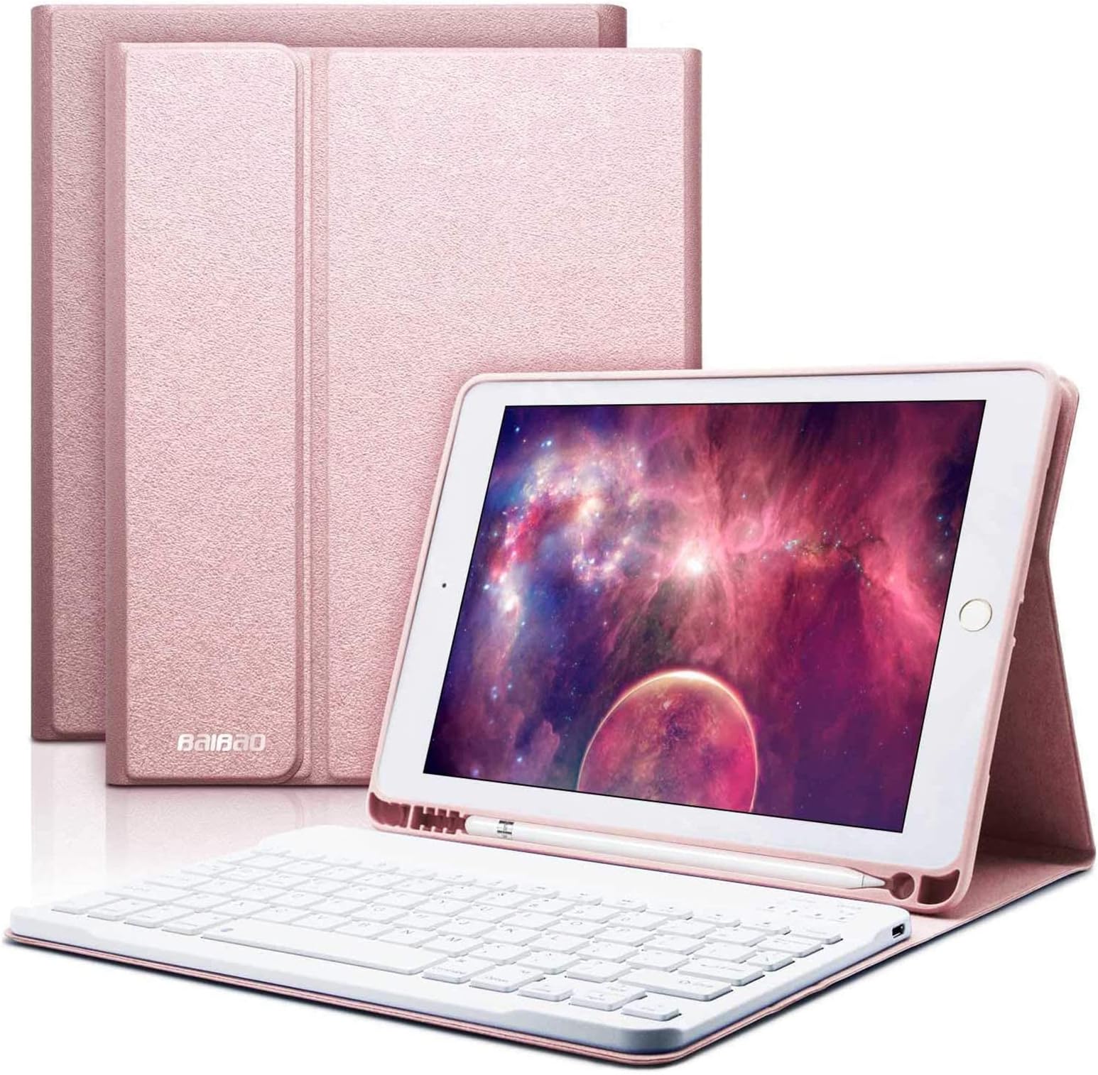 iPad Keyboard Case with Wireless Keyboard,BAIKEN Bluetooth Keyboard for iPad 2018 (6th Gen)/iPad 2017 (5th Gen)/iPad Pro 9.7/iPad Air 2&1,Built-in Pencil Holder (Champagne)