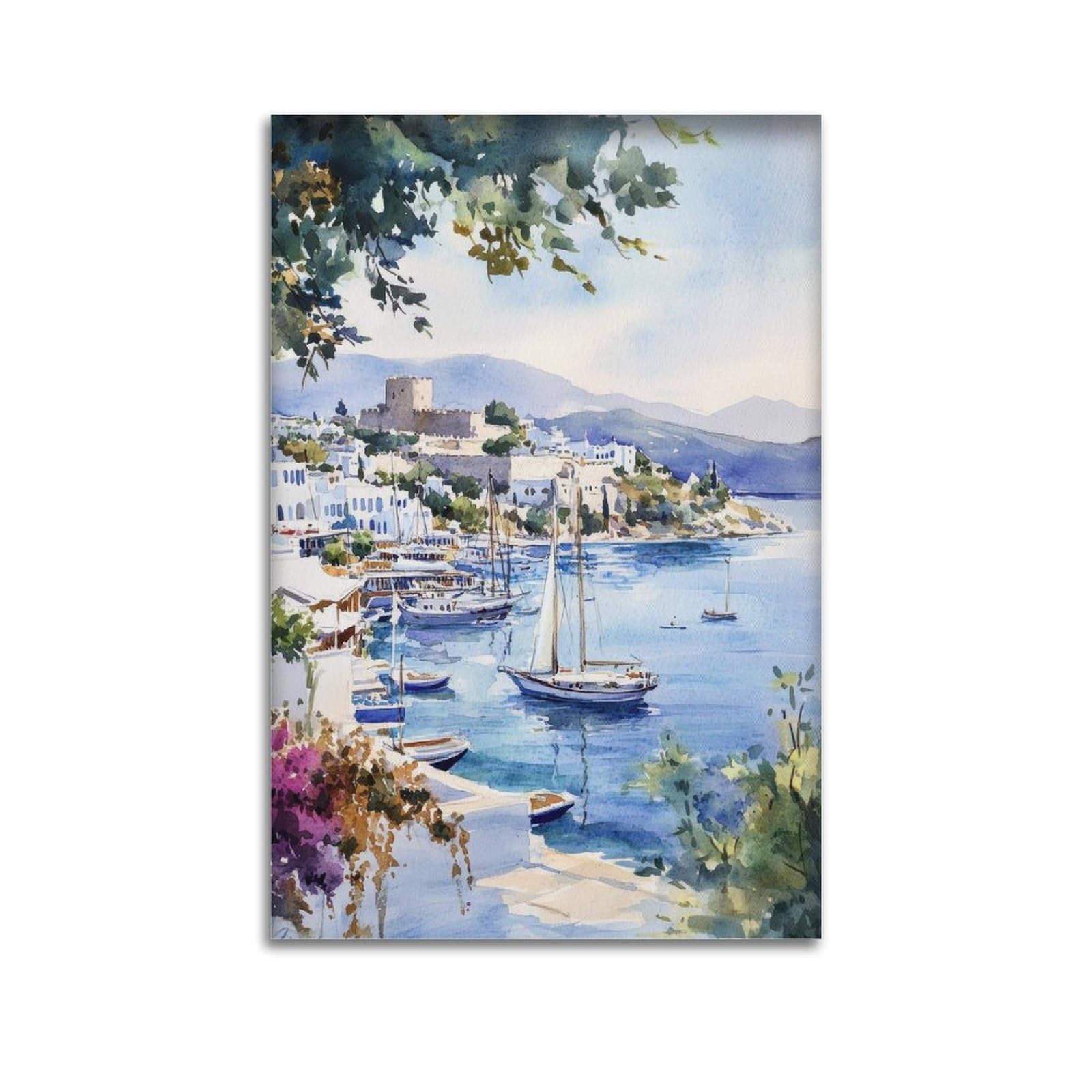 xiaoxiaoshen Bodrum Turkey Turkish Coast Scenic Mediterranean Canvas Poster Wall Art Prints Room Aesthetic Murals Bedroom And Living Decorations 24x36inch(60x90cm)