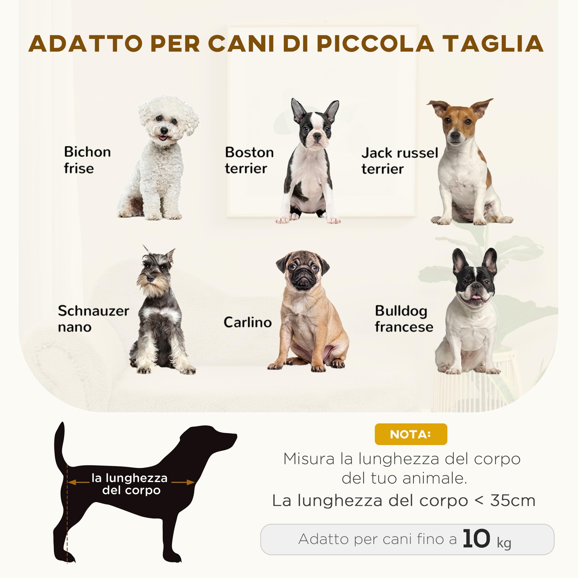 PawHut Divano per Cani Rialzato con Spazio Portaoggetti a Scomparsa, Divano Imbottito in Legno e Tessuto Vellutato, 80x40x46 cm, Beige