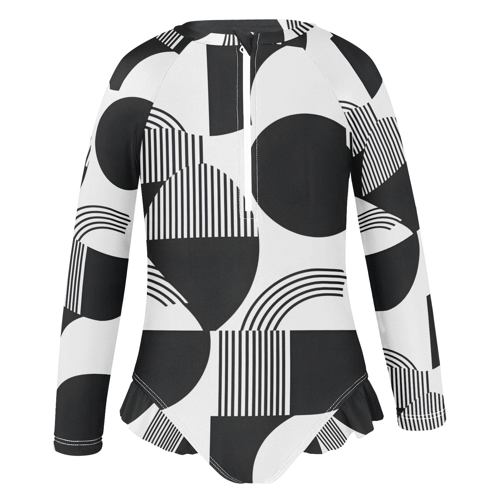 ALAZA Swimsuit for Girls Long Sleeve Rashguard Bathing Suit Black White Line Quick Dry 4T