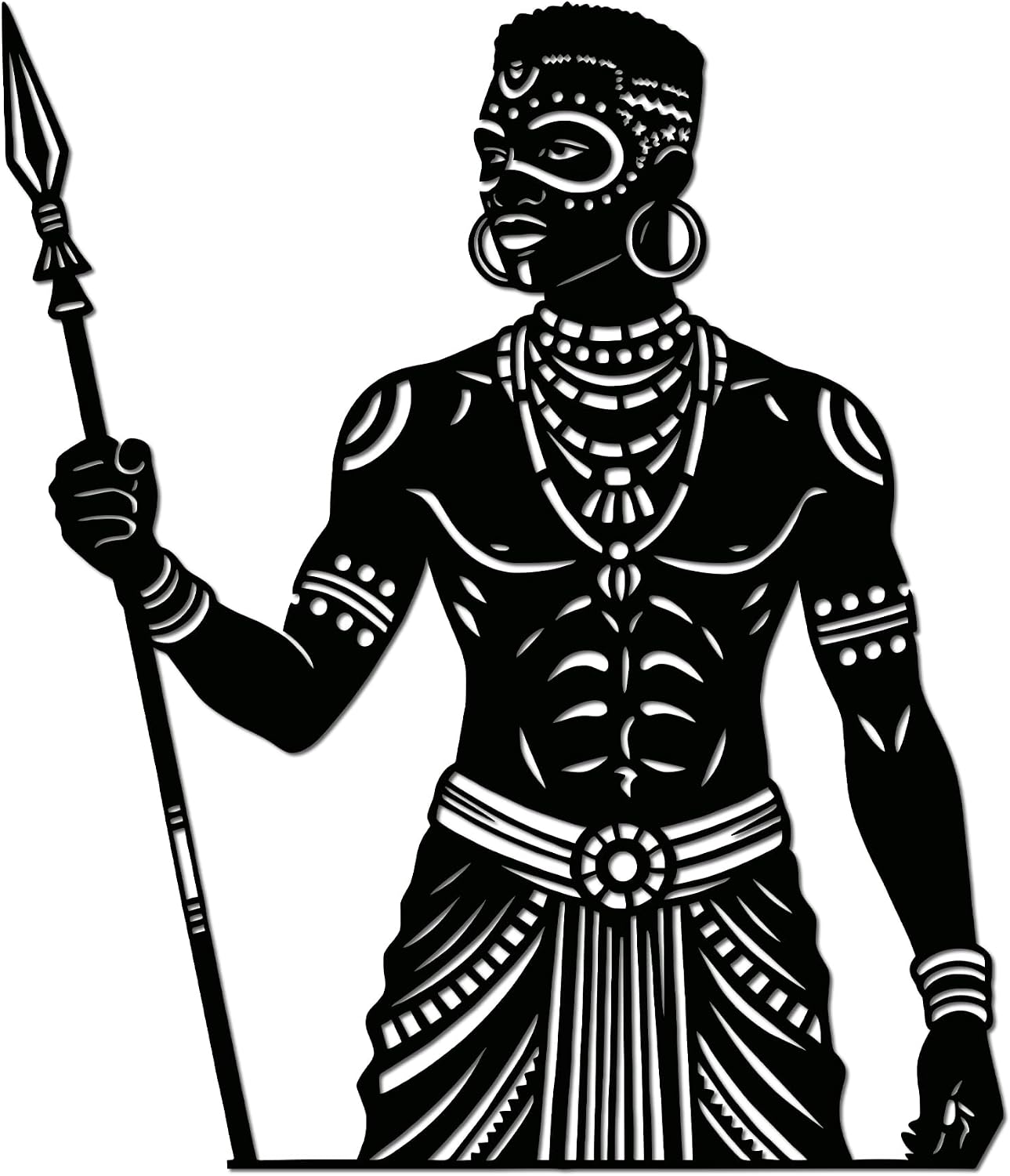 Slickss African Warrior Metal Wall Art, Tribal Spear Man Decor for Home