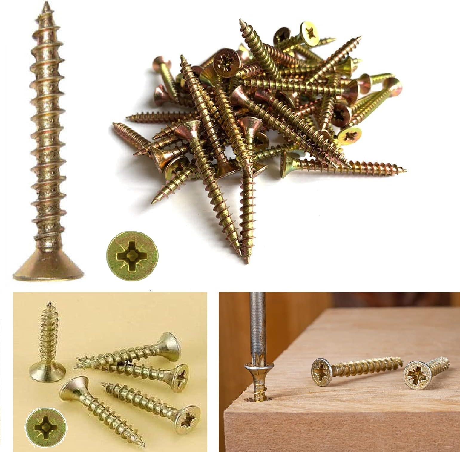 Multi Purpose Screws 4.0 X 30mm Pozi Flat Double Countersunk Zinc Yellow Screws For PVCu Wooden Timber Chipboard MDF and other similar types Screw Size 4.0 X 30mm - Pack of 200