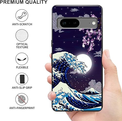 Miniatura 4 de Funda compatible con Google Pixel 7, funda japonesa con patrón de luna de cerezo y flor para niños y niñas, funda de TPU suave a prueba de golpes,