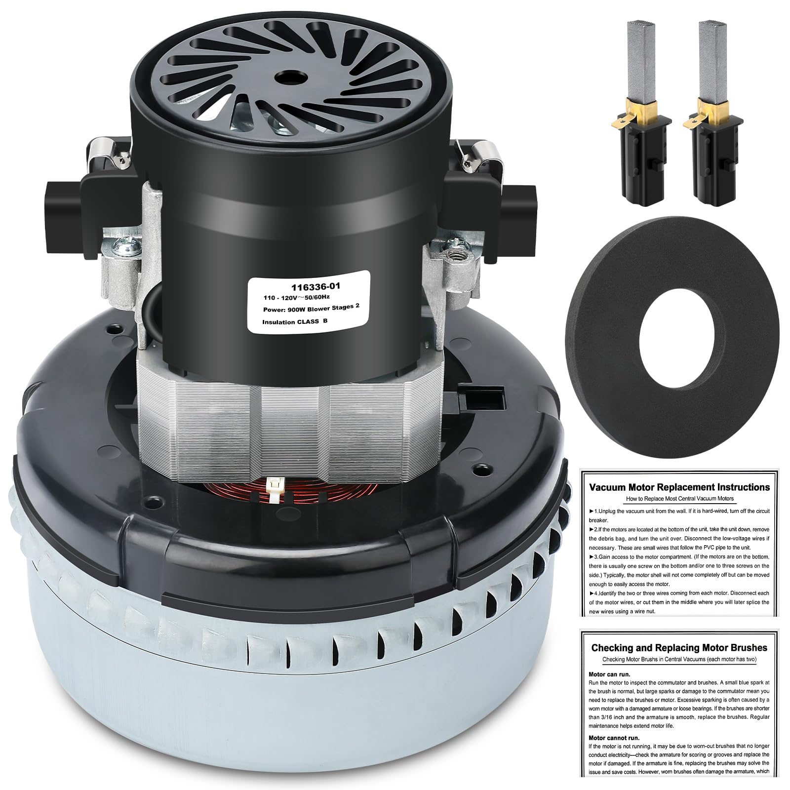 Photo 1 of Atsmk 116336-01, 116336-00 120V Vacuum Motor, 2 Stage, High Efficiency, Strong Suction, Low Noise, Energy Efficient, 5.7 Inch, Includes Motor Gasket 566, Fits 56207802, 44903A, 380001, 296439, 14800