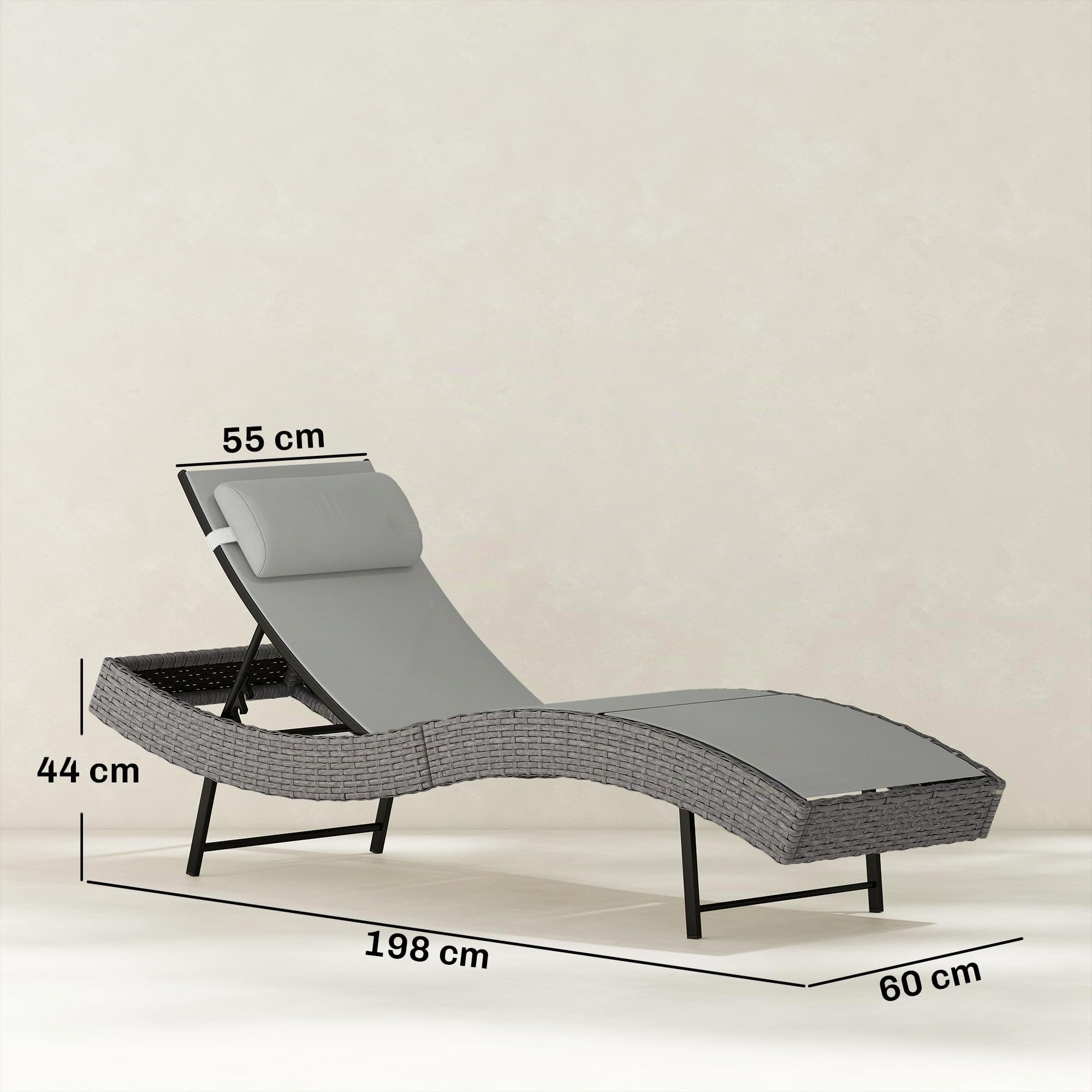Outsunny Chaise Longue en Résine Tressé Bain de Soleil Jardin Gris Clair