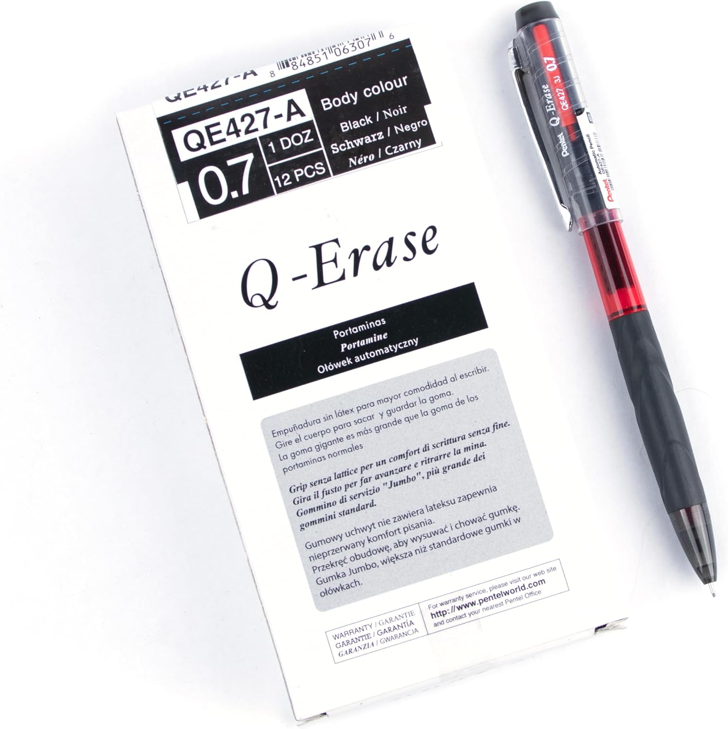 Pentel Q-Erase QE425 Mechanical Pencil with Retractable Eraser 0.5mm HB Hardness (Pack of 12)