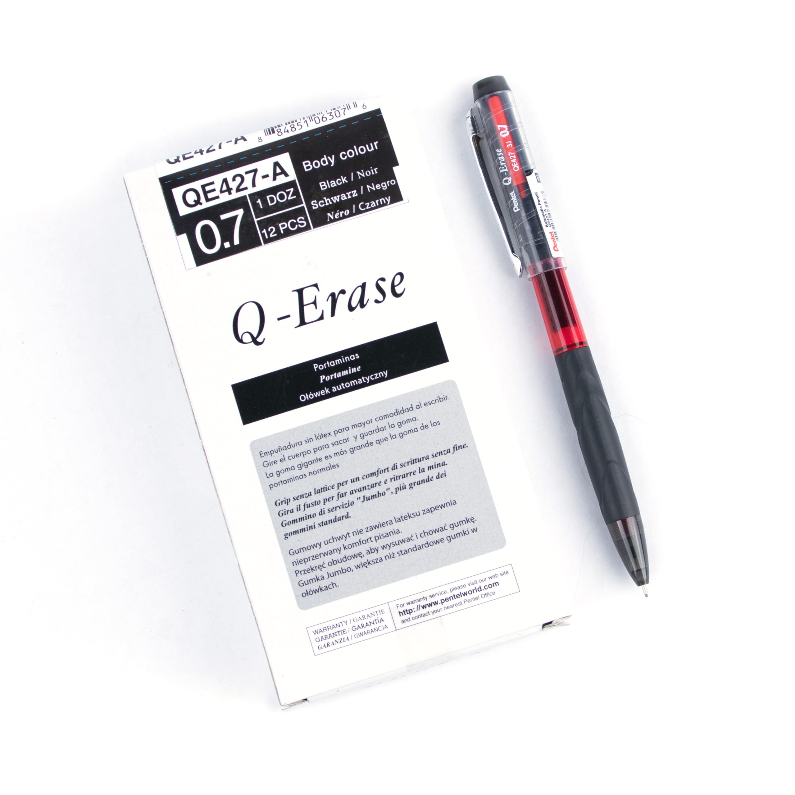 Pentel Q-Erase QE427 Mechanical Pencil with Retractable Eraser, 0.7 mm, HB Hardness (Pack of 12)