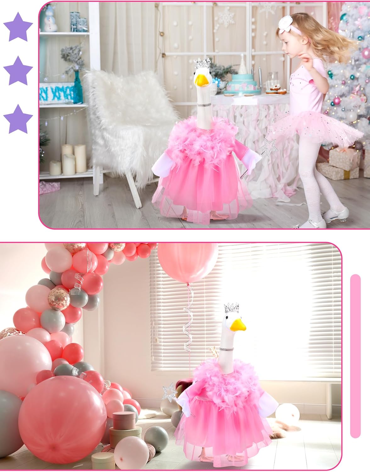 Outus Princess Goose Outfits 23inch Pink Tutu Skirt for Porch Goose Funny Geese Cloth for Princess Birthday Party Summer Baby Shower Wedding Yard Garden Outdoor Decor - Image 3