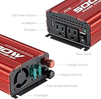 Vista 3 de POTEK - Inversor de corriente para automóvil de 500W, DC 12V a AC 110V, con 2 tomas de corriente AC y puerto USB de 2A