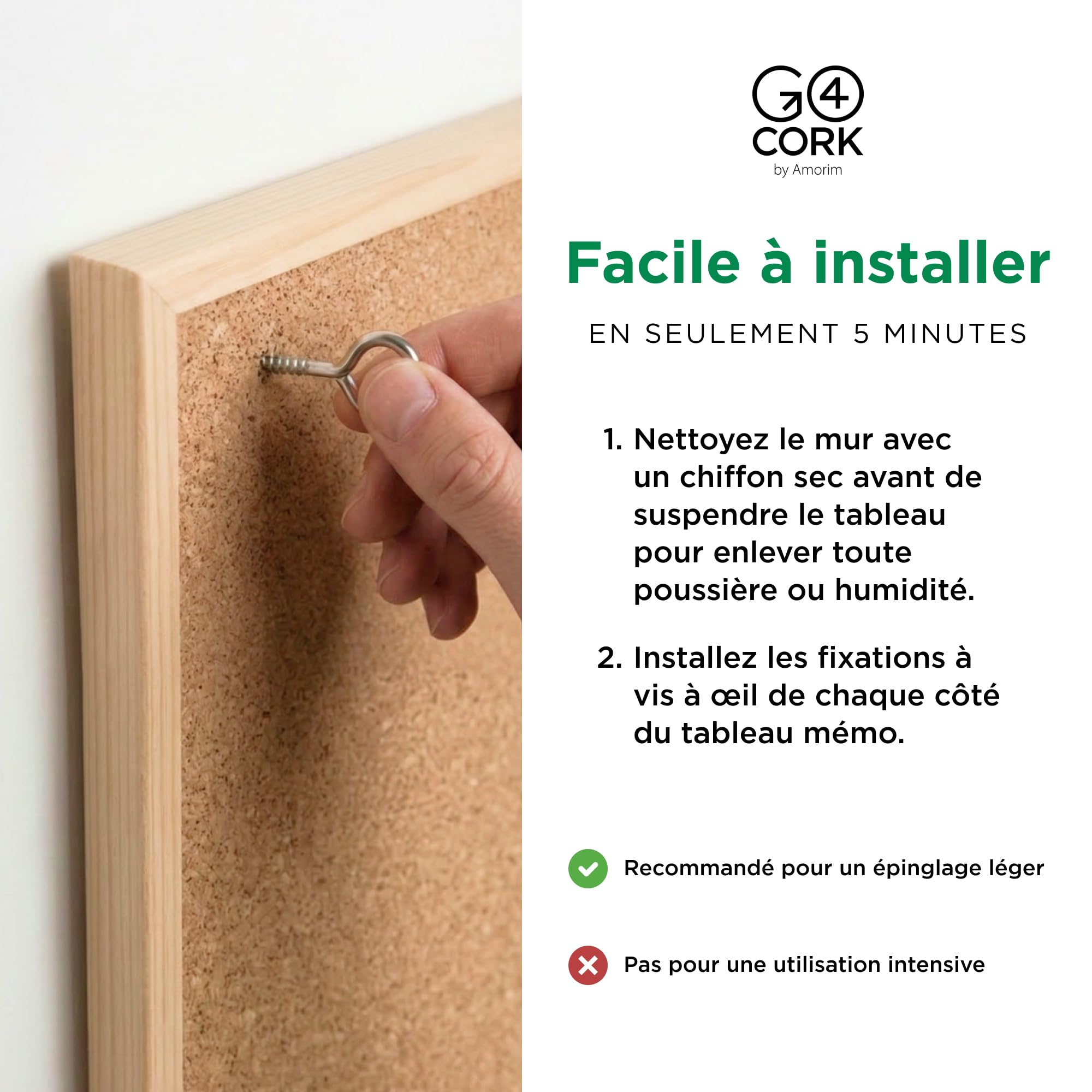 Go4Cork Tableau Liege Encadre Double Face 60 x 40 cm