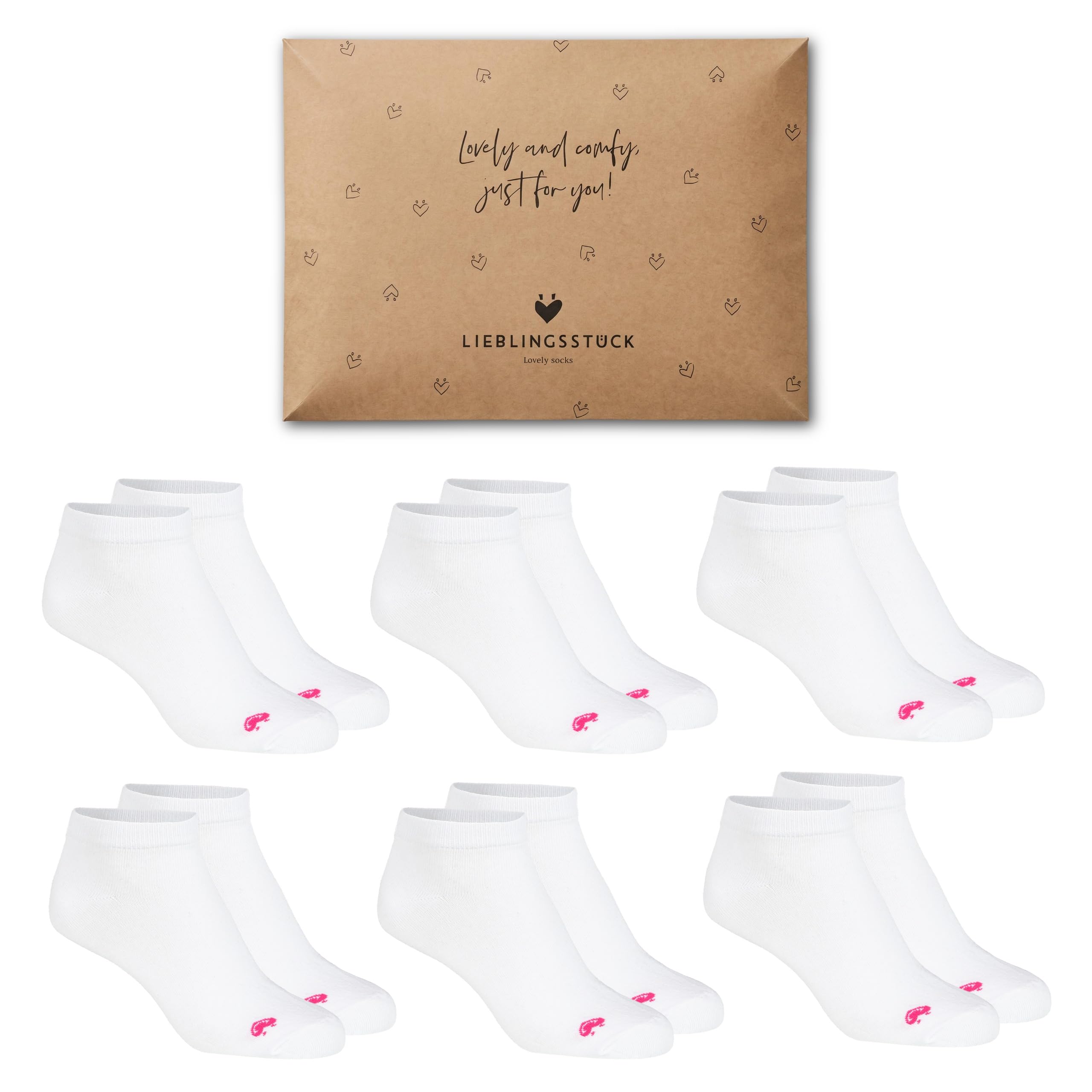 Lieblingsstück Lovely Socks – Sneaker Socken Damen – 4er Set – Baumwolle – Geschenkbox oder Kulturtasche - kurze Socken mit Anti-Blasen-Schutz - Herz-Motiv - Strümpfe