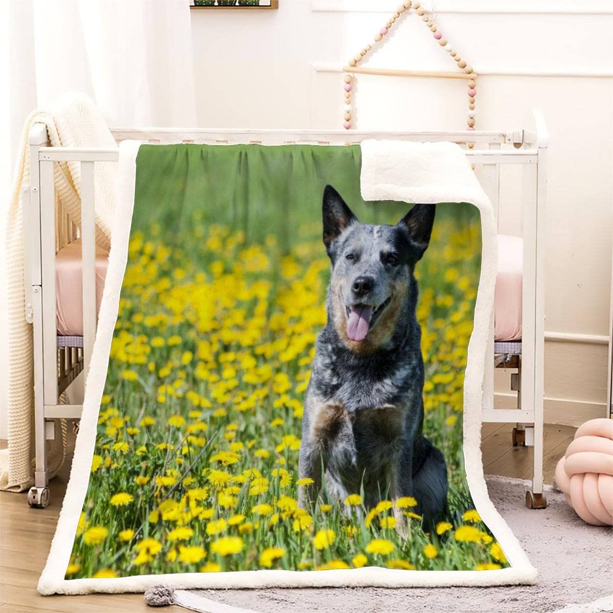 Couverture Plaid polairec Enfant Chien De Bétail Australien 150x200 Fleurs Flanelle Couverture lit 2 Personne Microfibre épaisse Chaude pour Couverture de canapé Douillette,Pique Nique,Camping